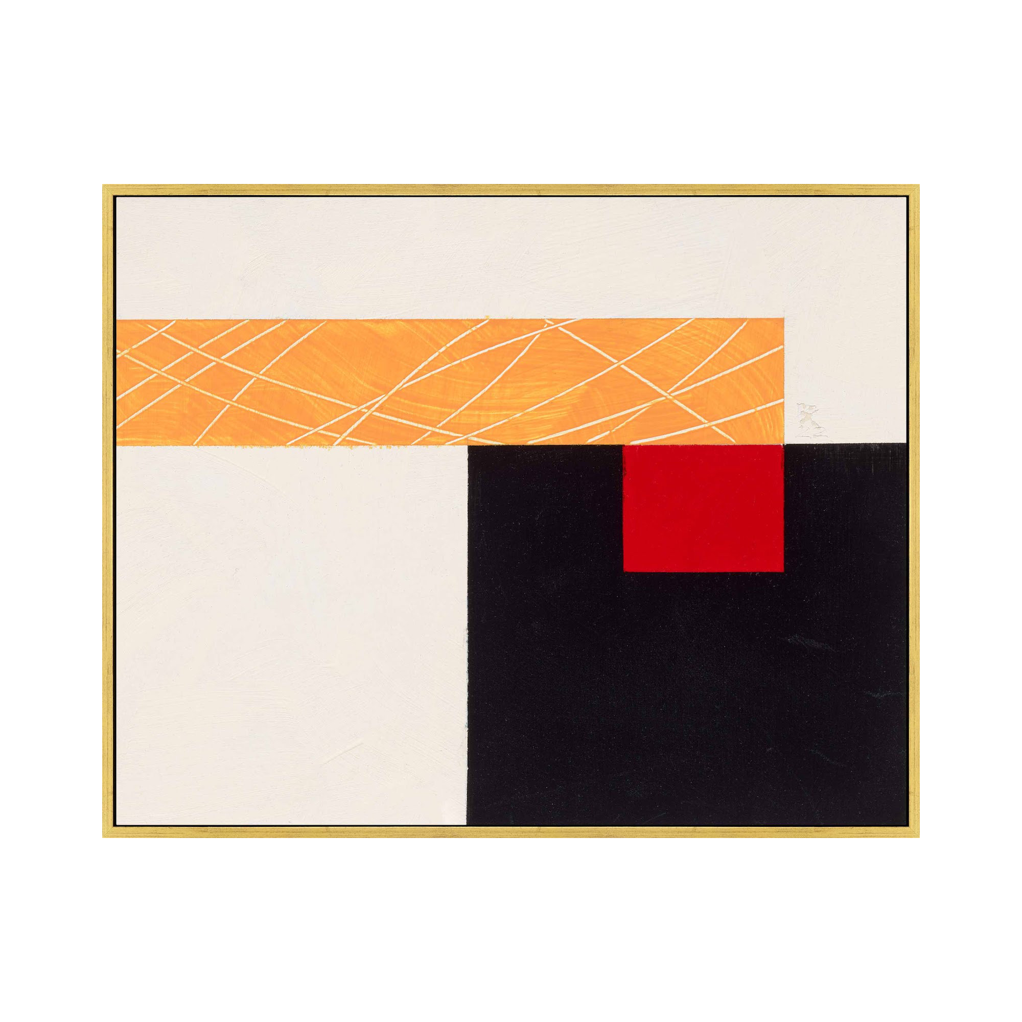 Composition With Yellow 1 by Robert Kamnatnik, Gold Framed Canvas, 21" H x 30" W x 1.38" D