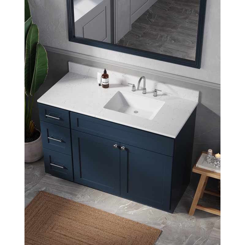 Meuble-lavabo simple avec plateau en quartz Disar, Oui, Bleu