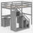 Wood Loft Bed With Built-In Desk, LED Lights And Storage-1188297861-1188297862