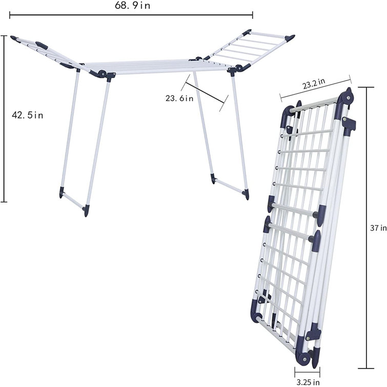 Cheflaud Clothes Drying Rack Stainless Steel Gullwing Space-Saving Foldable