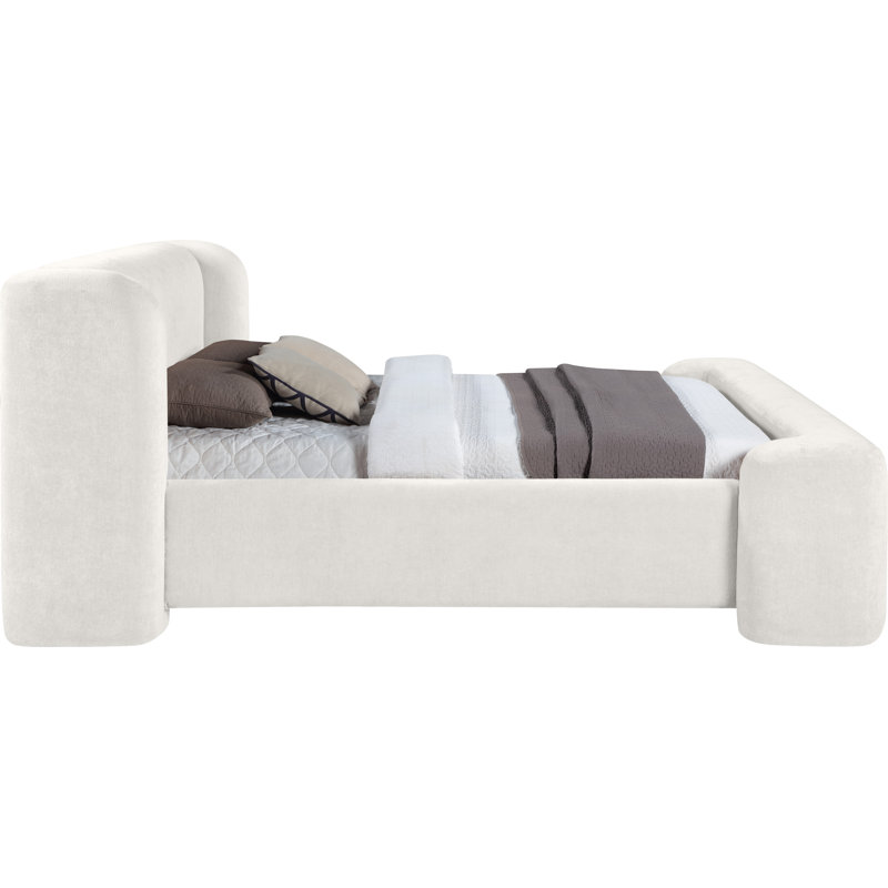 Modena Jadeth Chenille Fabric Bed, Queen, Cream Chenille Fabric