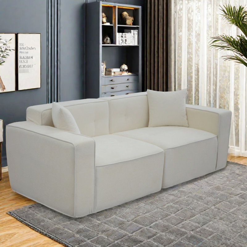 Confortable 3 lits en lin avec rangement pratique et 3 sièges pratiques, H 26,99 po x l 37,19 po x P 89,93 po, Blanc