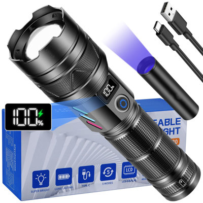 Rechargeable Flashlights 1000000 High Lumens, Long Range 5000Ft, Super Bright LED Flashlight USB C, High Powerd Multi-Functional Heavy Duty Strong Fla -  BEACHWATER POOL & SPA, LLC, B0CLM9BX4G
