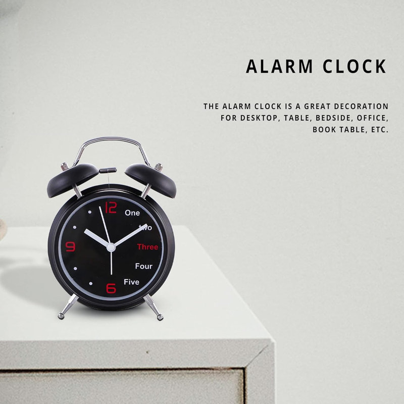 Roman Numeral Quartz Movement / Crystal Alarm Tabletop Clock Black