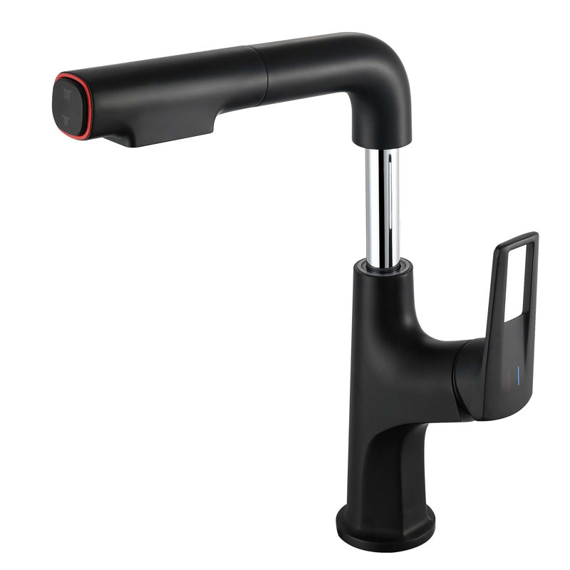 Pull-Down Vessel Faucet - Single Hole Bathroom Sink Faucet with Lift Spout & Dual Spray Modes​, Matte Black