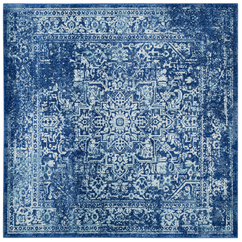 Oriental Area Rug, Square 91 cm, Ivory/Navy