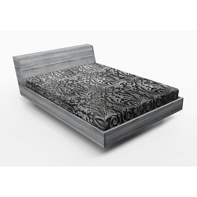 Microfiber Paisley Fitted Sheet, Full Fitted Sheet, Gray Damask