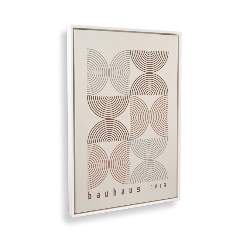 Affiche de composition Bauhaus, H 30,75 po x l 20,75 po, Beige/brun, Cadre flottant blanc opaque