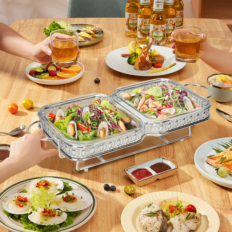 Assiette à frire double 3,27 pte en acier inoxydable et verre
