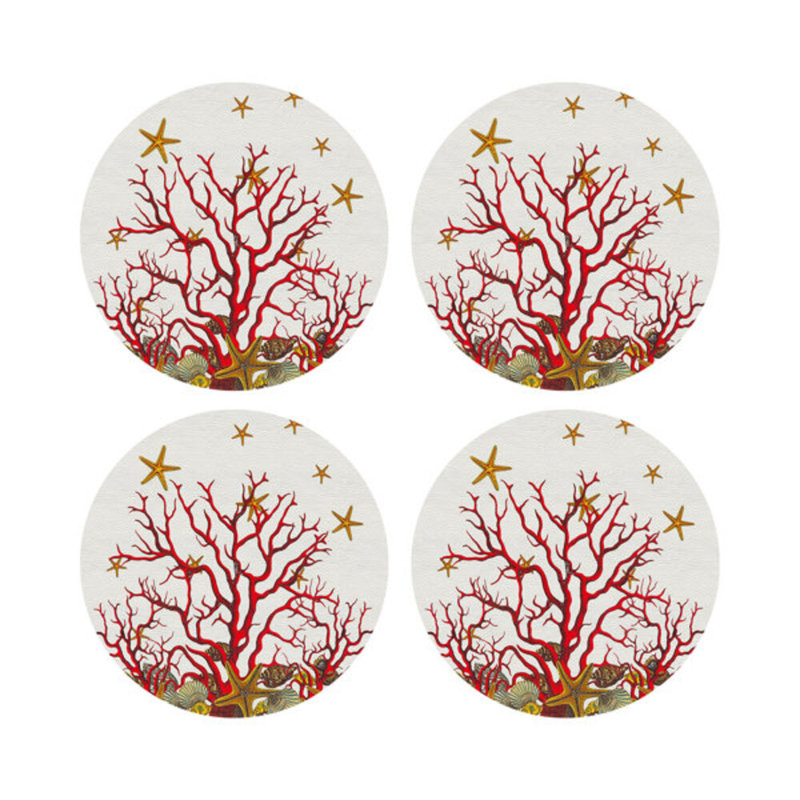 Sous-verres ronds corail, Rouge et blanc