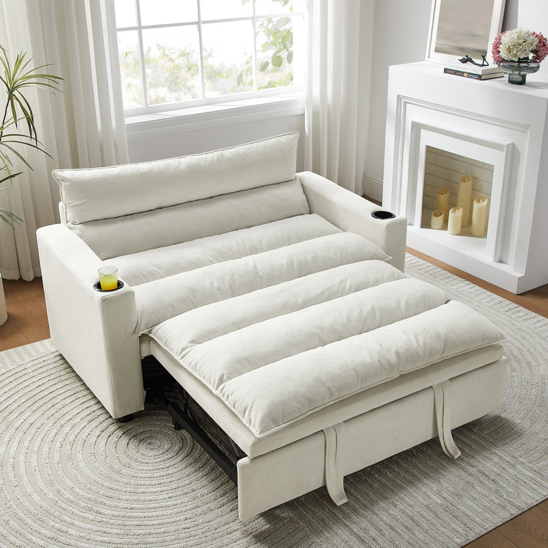 Lit escamotable 3 en 1 multifonctionnel en velours, Beige