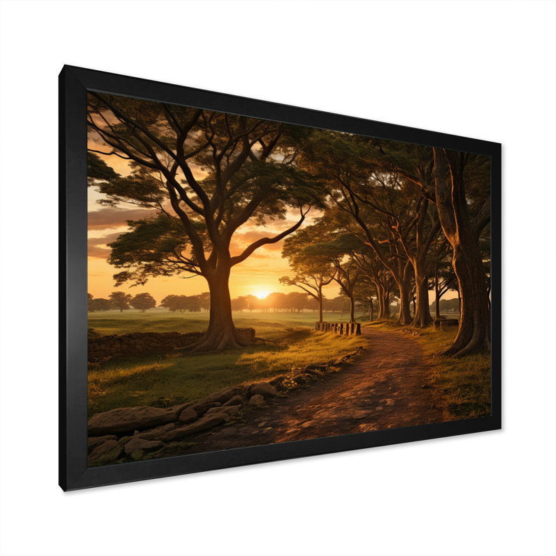 Sunset Country Retreat - Sunset, reproduction d'art mural, H 12 po x l 20 po x P 1 po, Cadre photo noir