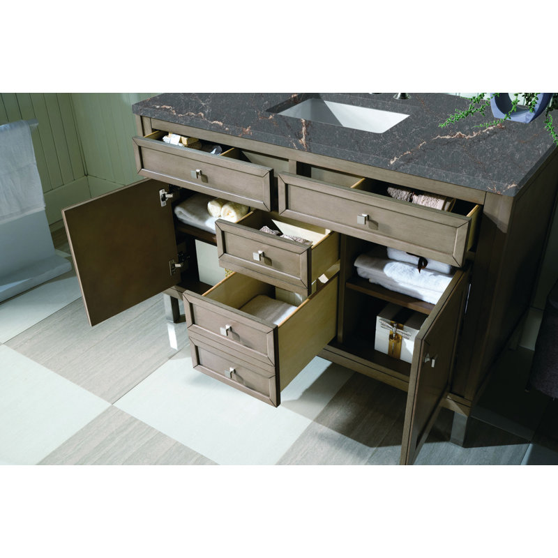 Chicago 48'' W Single Vanity, Walnut Whisper, Parisien Bleu, 8" Widespread