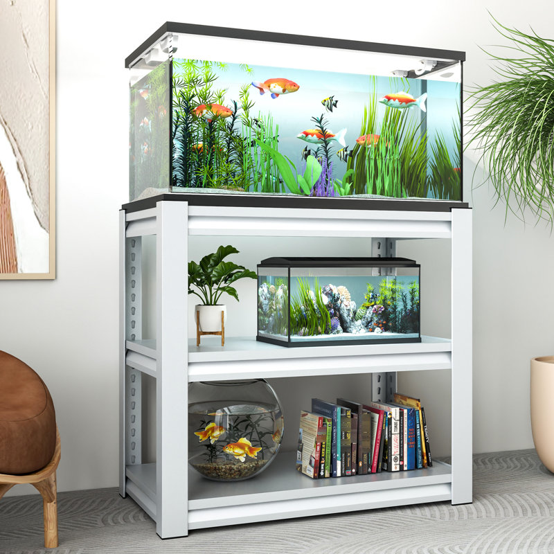 Porte-aquarium en métal de 40 à 50 gallons, L 33,99 po x l 17,99 po x H 30,56 po, et stable, hauteurs de tablettes réglables, antirouille, plancher, support pour outils d'assemblage, base d'aquarium, 31,5 po, 18 po et 34 po