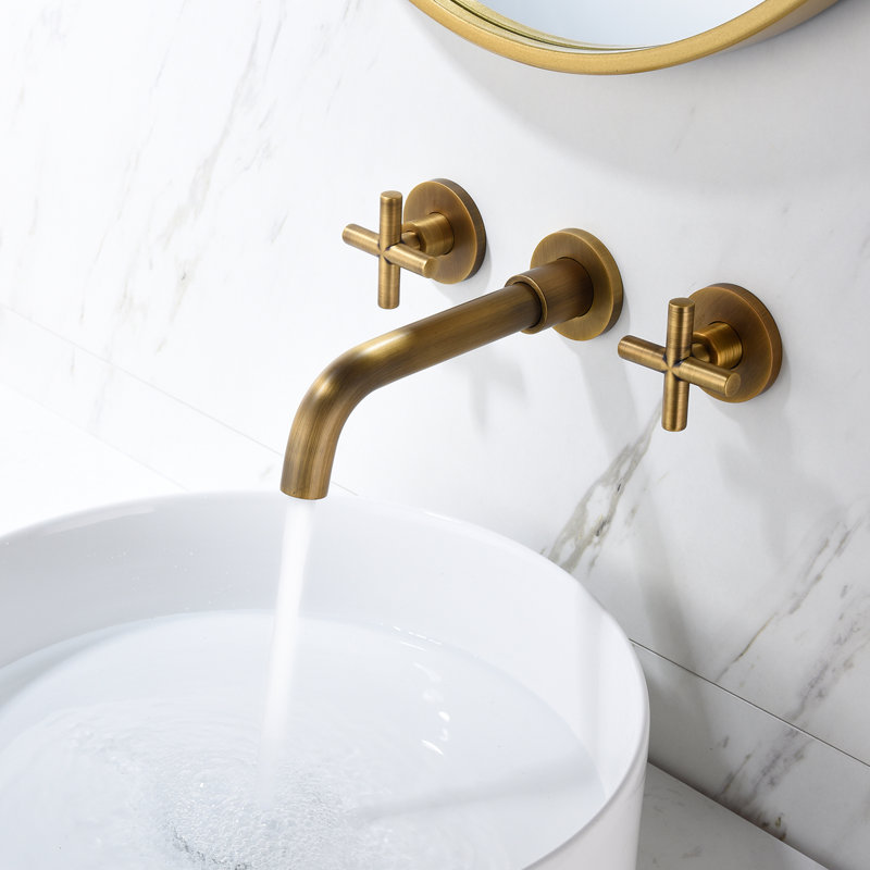 Robinet de salle de bain mural en bronze - Fabrication, débit d'eau doux, robinet d'évier de conception classique avec cartouche d'égouttement, traitement de surface à 7 couches pour plus de durabilité