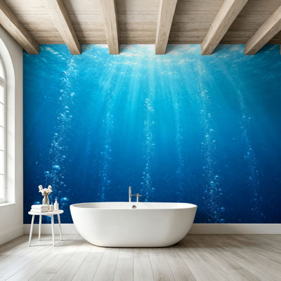 Adhésif mural amovible Peler et coller "vagues de l'océan bleues sous les bulles d'eau"