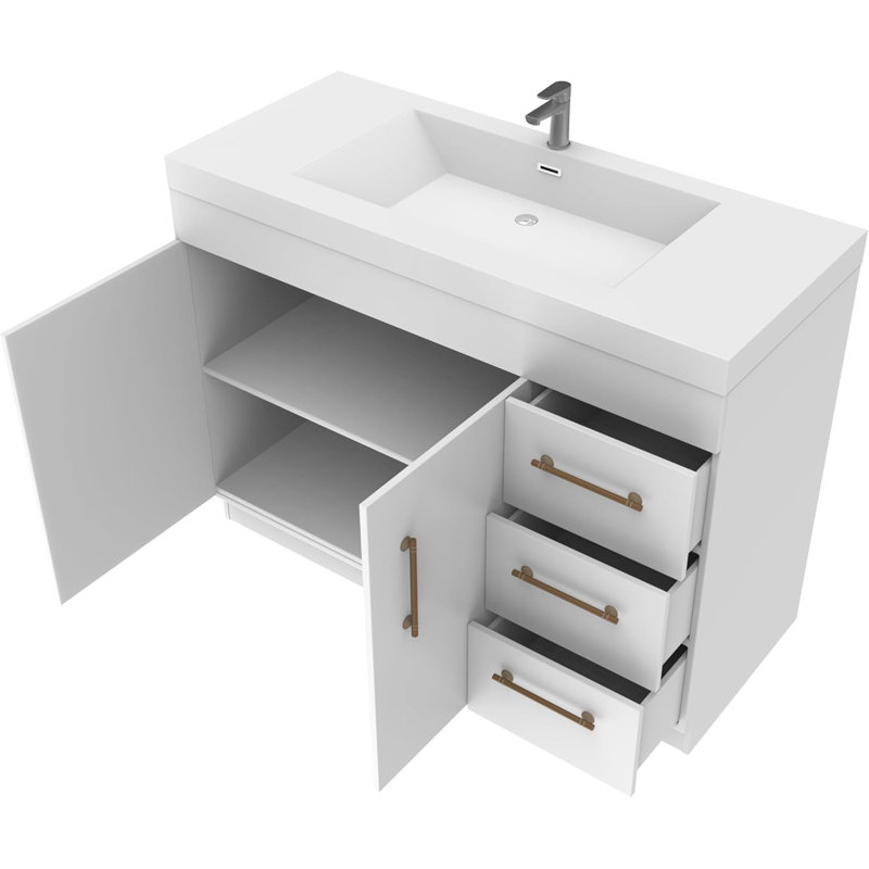 42'' Single Bathroom Vanity with Acrylic Top, Glossy White