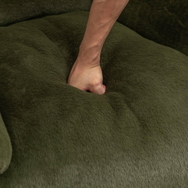Fauteuil à billes avec dossier et repose-pieds, Imitation fourrure verte