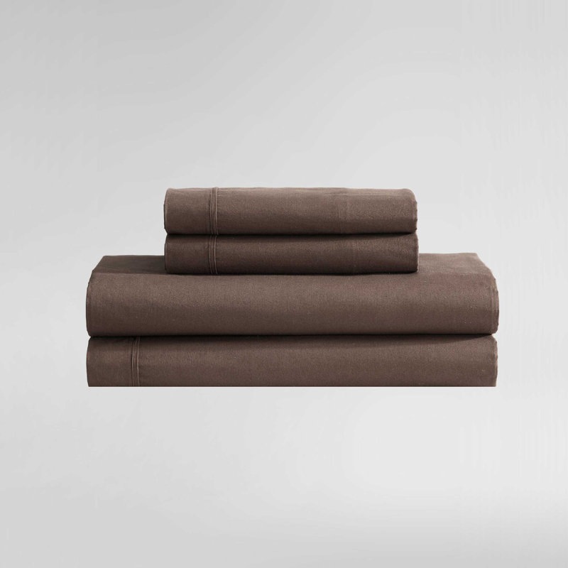Calvin Klein Washed Cotton Percale Sheet Set, Queen Sheet Set with 2 Pillowcases, Earth Brown