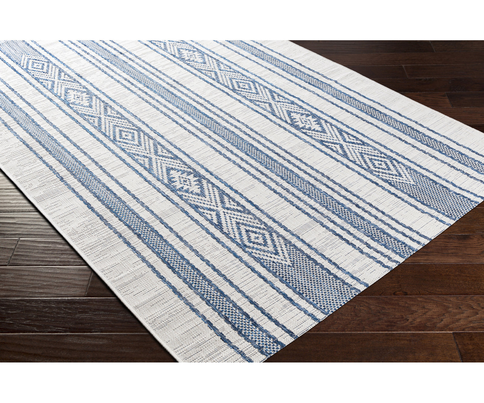 Morwen Navy White Outdoor Geometric Rug, Rectangle 7'10" x 10'2"