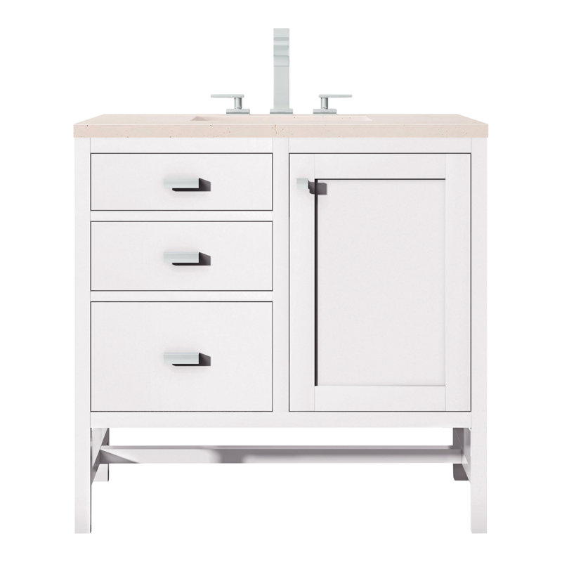 Ensemble de meuble-lavabo simple 36 po Addison, Blanc de Carrare, 8 po, Blanc lustré