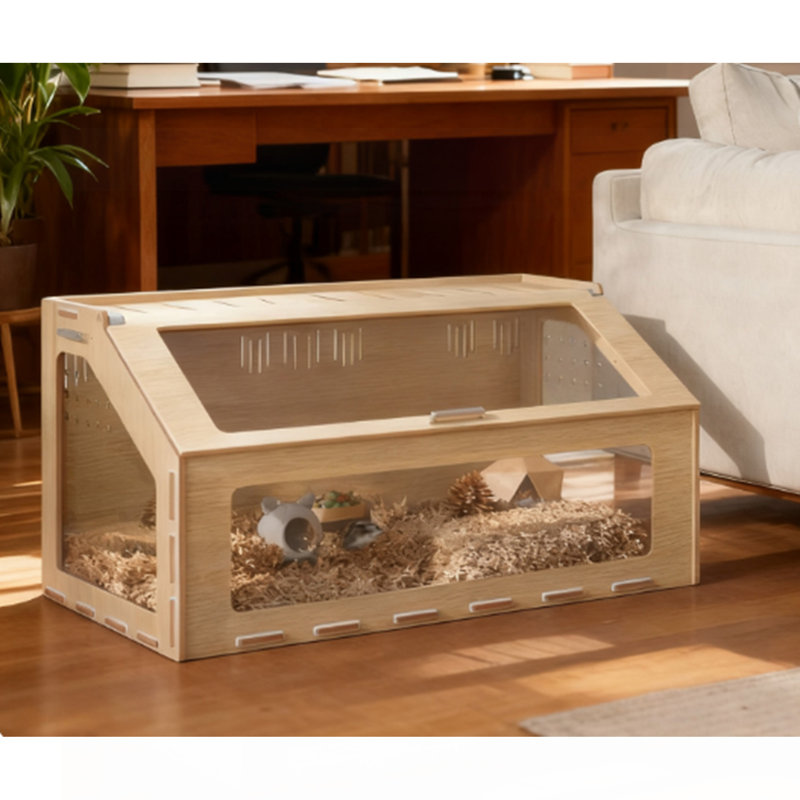 Cage à hamster 39 po avec fenêtre et plateau ouvrable, chêne