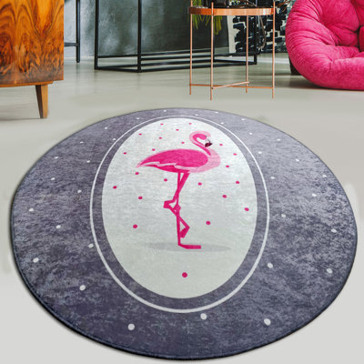 Antibacterial Round Area Rug, 47.2 in Diameter | 100% Polyester, 0.4 in Pile Height, Non-Slip Felt Dot Underside | Machine Washable, Easy Care, Perfect for Living Rooms & Bedrooms, Stylish & Functional Design
