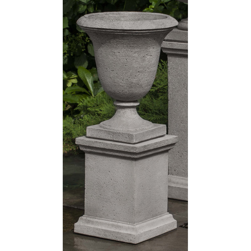 Linwood Cast Stone Urn Planter with Pedestal, Alpine Stone