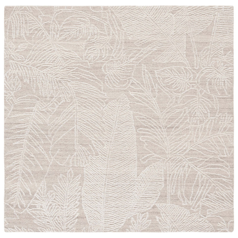 Tapis floral ivoire / beige en laine / coton touffeté à la main Ballari, Carré 6 pi