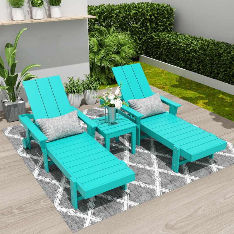 Joubert Outdoor Chaise Lounge with Table, Black