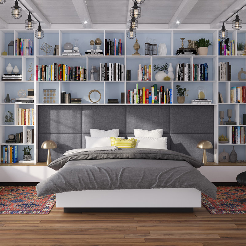 Panelist Modern Padded Headboard - Set of Wall Mounted Panels, Charcoal Microvelvet, Queen (11.25"H x 30"W, Set of 4)
