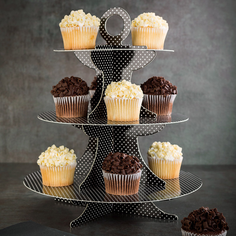 Présentoir à petits gâteaux en carton à 3 niveaux - Pois - Support à petits gâteaux - Présentoir à pâtisserie - 13 1/2 po x 13 1/2 po x 14 po - boîte de 1 carat - Tek Pâtisserie