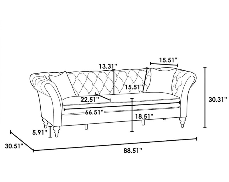 Upholstered 88.51 " Sofa, Light Brown + Fabric + 3 Seat
