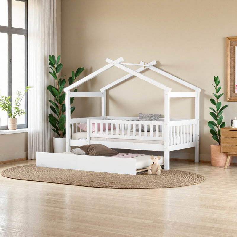 Lit en bois avec couchette, Lit simple, Blanc
