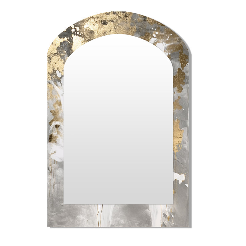 White And Gold Modern Abstract II - Abstract Painting Modern Wall Mirror In Asymmetrical Shapes, 43'' x 33''