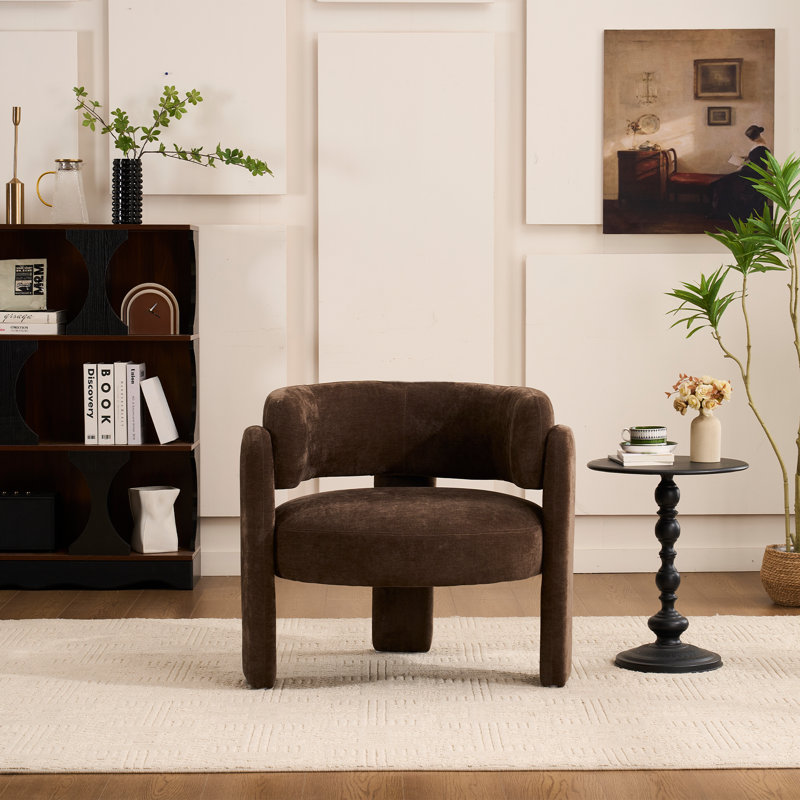 33" Modern Accent Chair with Curved Backrest and Three-Leg Base, Brown