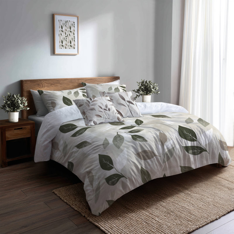 Ensemble de housse de couette Floral de 5 - Ensemble de literie et de coussins crème