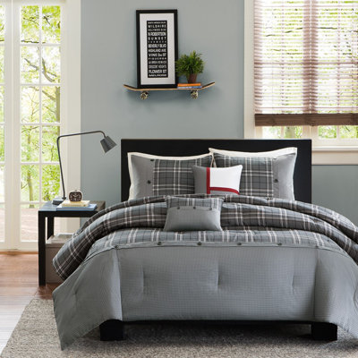 Elegant Modern Plaid twin Xl Comforter Set With Decorative Pillows