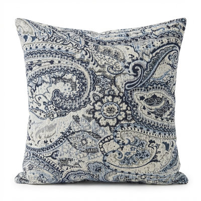 Plutus Aristocratic Floret White/ Blue Paisley Luxury Outdoor Throw Pillow