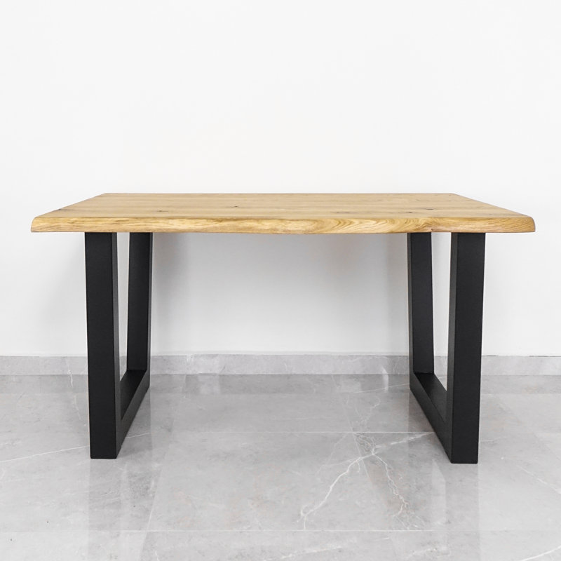 Hailie Oak Solid Wood Top Metal Base Dining Table, Olive, 90cm W x 160cm L