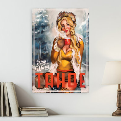 Stay Warm Tahoe Vintage Pin Up Hygge Art Abstract Contemporary Forest Landscape Wall Art Print 1 Piece Wrapped Canvas Wall Art