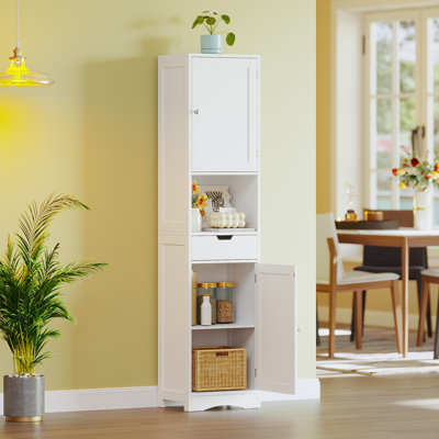 67" Tall Bathroom Cabinet, Storage Cabinet With 2 Doors & 1 Drawer, Narrow Bathroom Storage Cabinets With Adjustable Shelves, Bathroom Floor Organizer For Living Room, Entryway, Home Office, White