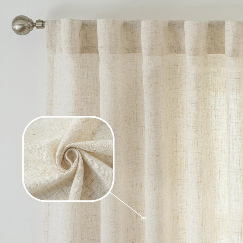 Janie Rod Pocket Semi-Sheer Curtain Panel Pair, Light Linen, 52" W x 96" L