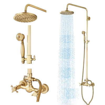Ensemble de robinet de douche mural à 2 poignées croisées DIDADI, système de douche à pluie en bronze huilé avec pomme de douche à jet de pluie de 8 pouces, laiton massif