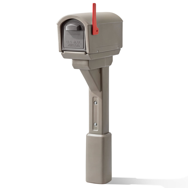 Mocha Plastic Double Door Mailbox with Post and Flag