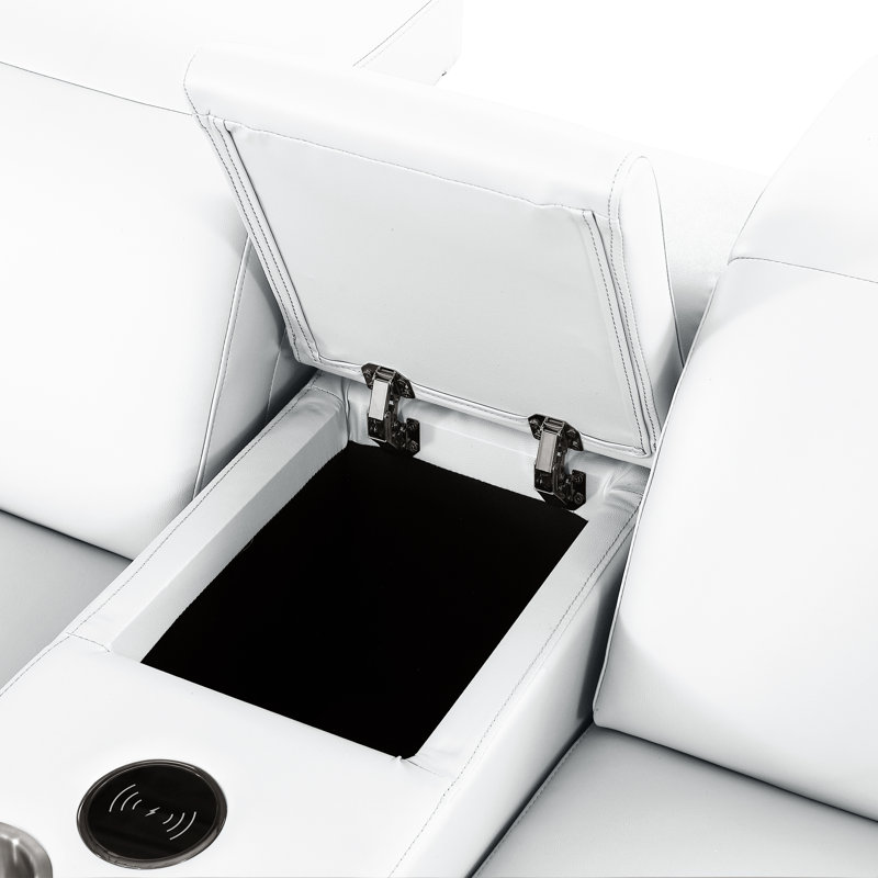 Canapé modulaire en U en cuir véritable 5 pièces blanc avec appuis-tête réglables blancs, Blanc
