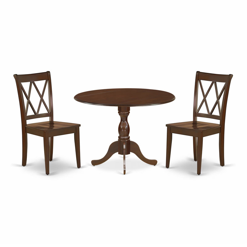 L'ensemble de meubles de salle à manger 3 pièces contient une table de cuisine ronde avec Dropleaf et 2 chaises de salle à manger, acajou