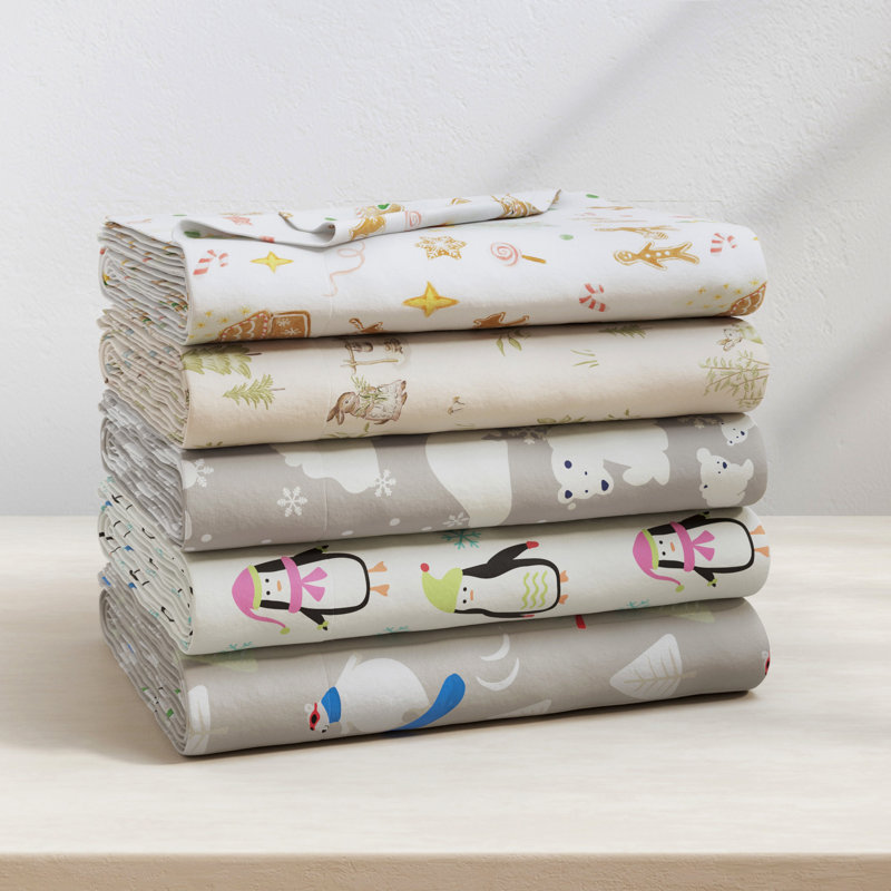 100% Turkish Cotton Flannel Christmas Sheet Sets, Polar Bears White, California King with 2 Pillowcases