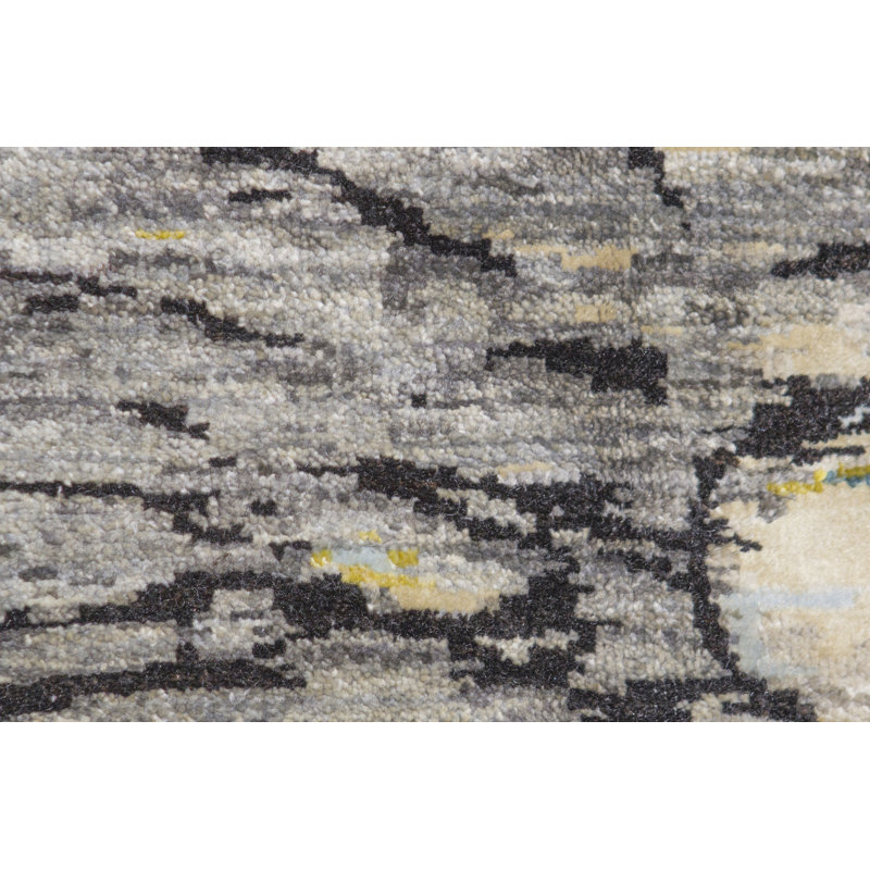 One-of-a-Kind Hand-Knotted High-Quality Gray/Blue/Yellow/Black Area Rug