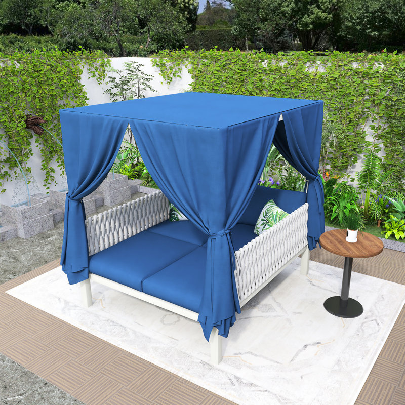 Outdoor Patio Sunbed With Curtains, Blue